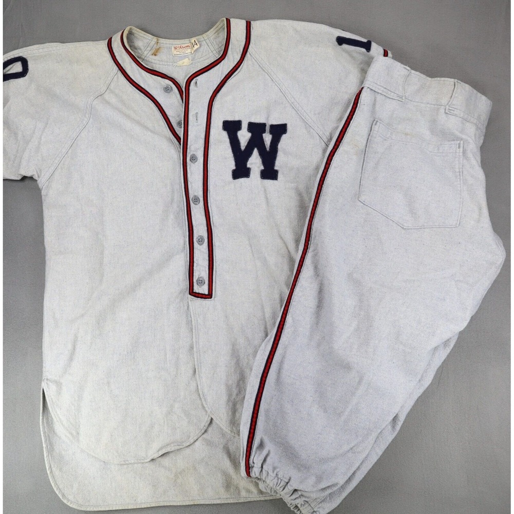 Vtg 40s 50s Wilson Baseball Uniform Wickliffe OH‎ Jersey Pants Flannel Neff Sand